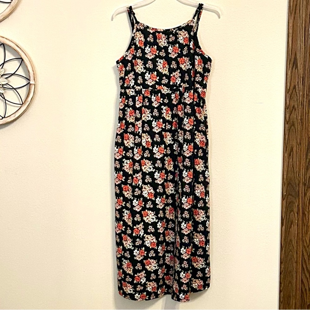 Girls Black Floral Summer Dress, Size 2XL